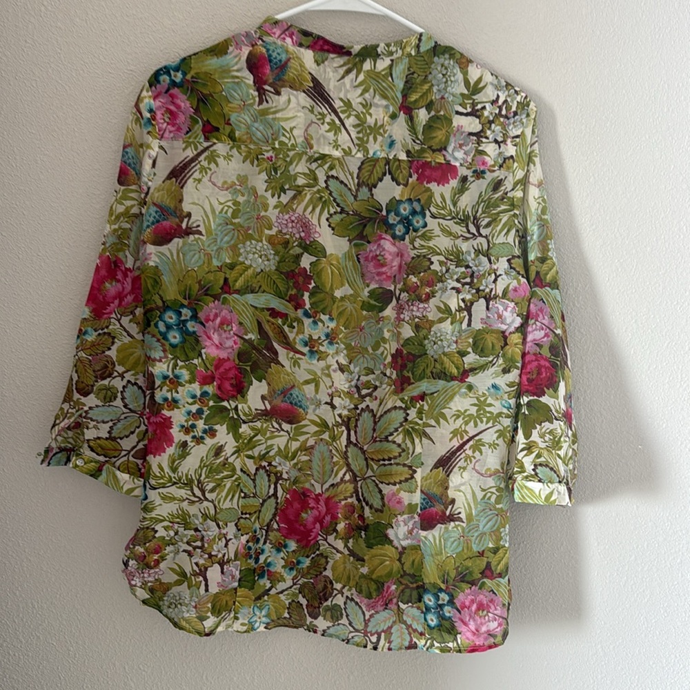 Vintage Zara Woman Sheer Floral Cotton and Silk Blend Button Down Blouse - Lg - Picture 6 of 11